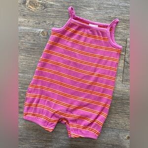 Hanna Andersson 6-12 Months Girls Pink Orange Striped Ribbed Romper Summertime